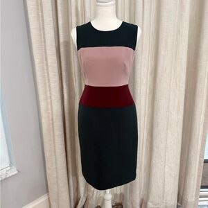 Ann Taylor Colorblock Midi Sheath Dress in Black, Dusty Rose & Burgundy